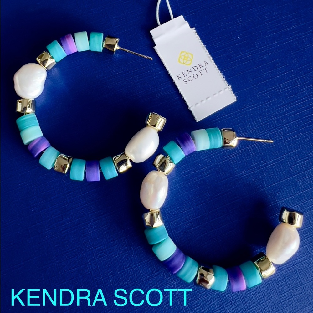 KENDRA SCOTT Rachel hoop pearl genuine stone combo earrings